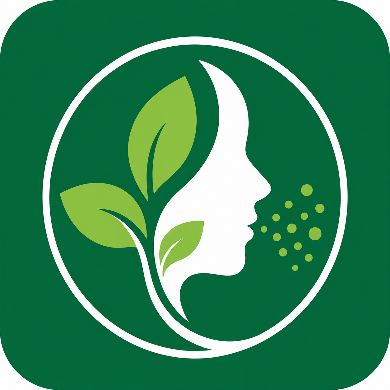 British Allergy Clinic featuring a white facial profile with leaves and allergy particles inside a circular emblem
